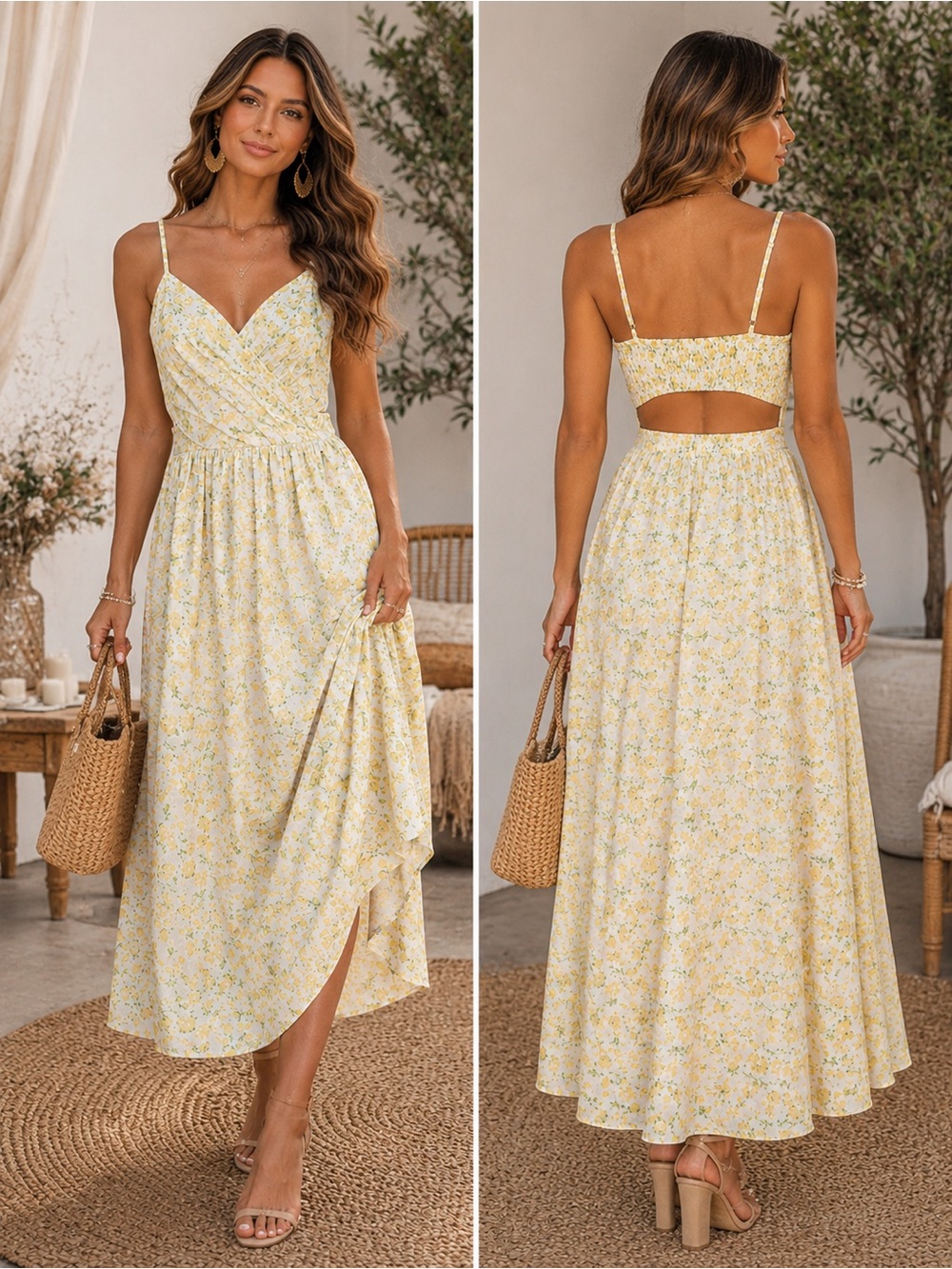 The Drop NWOT Floral Cutout Maxi Dress 100% Cotton Size L
